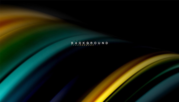 Líneas de onda abstractas de estilo arco iris fluido rayas de color en fondo negro Ilustración artística vectorial para presentación papel tapiz de aplicación banner o cartel