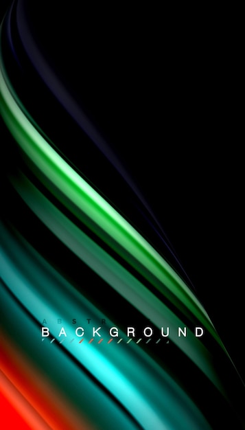 Líneas de onda abstractas de estilo arco iris fluido rayas de color en fondo negro Ilustración artística vectorial para presentación papel tapiz de aplicación banner o cartel