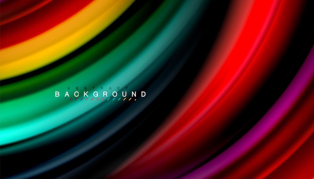 Líneas de onda abstractas de estilo arco iris fluido rayas de color en fondo negro Ilustración artística vectorial para presentación papel tapiz de aplicación banner o cartel