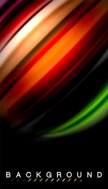 Líneas de onda abstractas de estilo arco iris fluido rayas de color en fondo negro Ilustración artística vectorial para presentación papel tapiz de aplicación banner o cartel