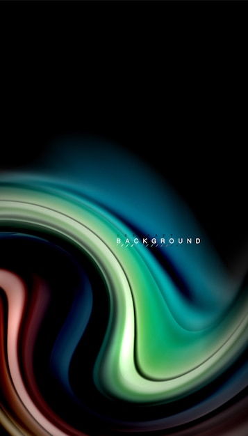 Líneas de onda abstractas de estilo arco iris fluido rayas de color en fondo negro Ilustración artística vectorial para presentación papel tapiz de aplicación banner o cartel