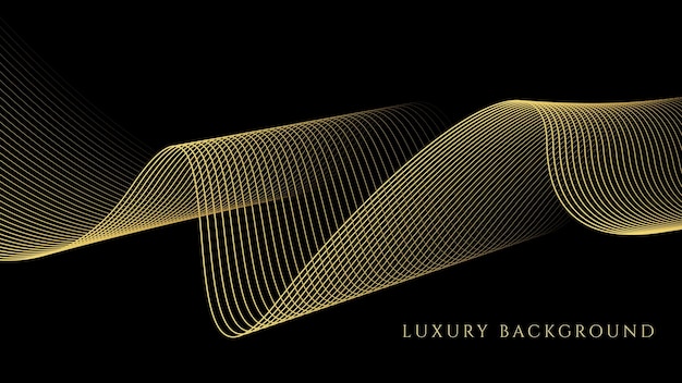 Líneas de onda abstractas de lujo de color dorado brillante sobre fondo negro Flujo futurista de ondas de línea dorado brillante Adecuado para pancartas, carteles, portadas, folletos, sitios web
