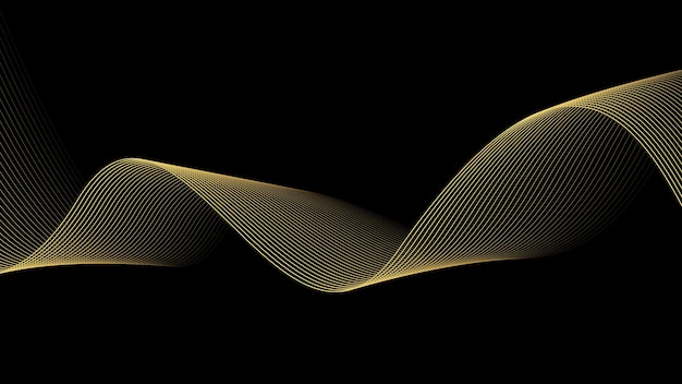 Líneas de onda abstractas de lujo de color dorado brillante sobre fondo negro Flujo futurista de ondas de línea dorado brillante Adecuado para pancartas, carteles, portadas, folletos, sitios web