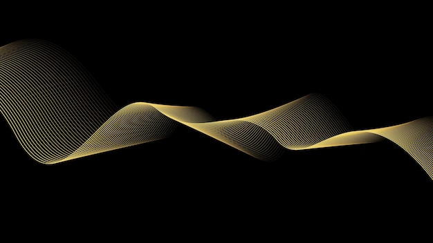 Líneas de onda abstractas de lujo de color dorado brillante sobre fondo negro Flujo futurista de ondas de línea dorado brillante Adecuado para pancartas, carteles, portadas, folletos, sitios web