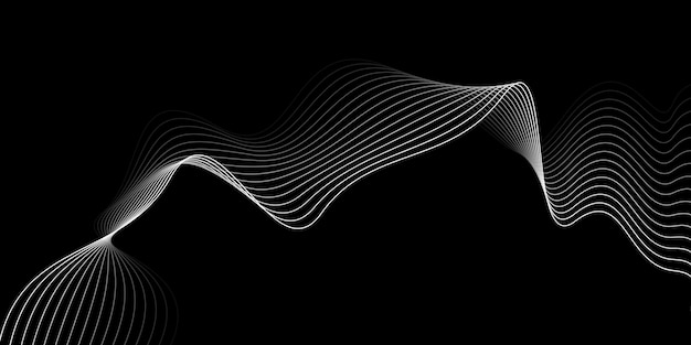 Líneas de onda blancas abstractas sobre un fondo negro