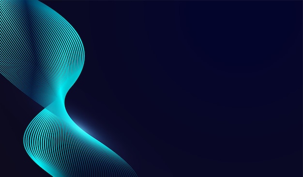 Líneas de onda brillantes abstractas en fondo azul oscuro en la composición abstracta vectorial muestra el fluido