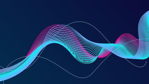 Líneas de onda brillantes abstractas en un fondo azul oscuro Concepto de tecnología futurista
