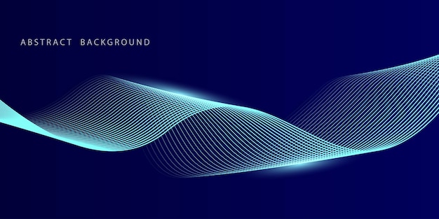 Líneas de onda brillantes abstractas en un fondo azul oscuro Concepto de tecnología futurista