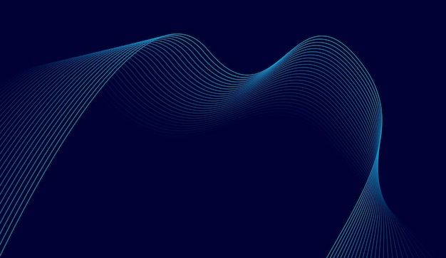 Líneas de onda brillantes abstractas en un fondo azul oscuro Línees de onda dinámicas modernas
