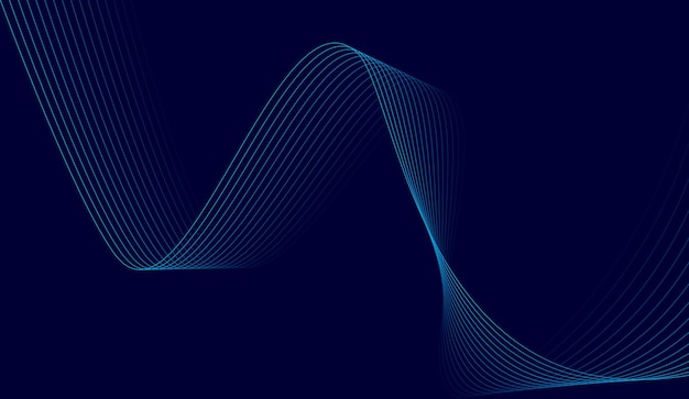Líneas de onda brillantes abstractas en un fondo azul oscuro Línees de onda dinámicas modernas