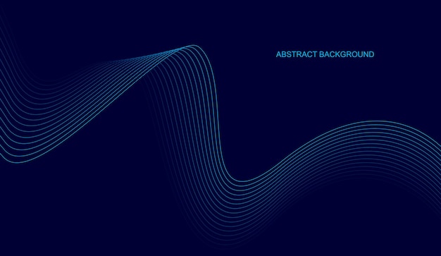 Líneas de onda brillantes abstractas en un fondo azul oscuro Línees de onda dinámicas modernas