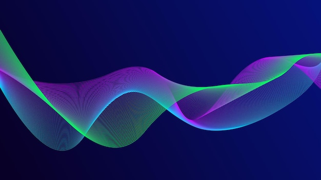 Líneas de onda brillantes abstractas en fondo azul oscuro Patrón de onda dinámico Líneas onduladas fluidas modernas Concepto de tecnología futurista Adecuado para pancartas carteles cubiertas folletos sitios web