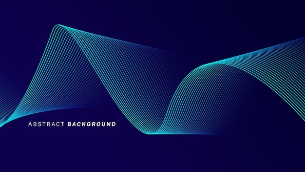 Líneas de onda brillantes abstractas en fondo azul oscuro Patrón de onda dinámico Líneas onduladas fluidas modernas Concepto de tecnología futurista Traje para portada de cartel de banner folleto sitio web