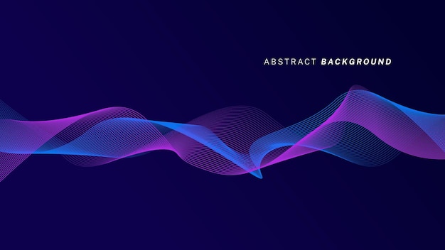 Líneas de onda brillantes abstractas en fondo azul oscuro Patrón de onda dinámico Líneas onduladas fluidas modernas Concepto de tecnología futurista Traje para portada de cartel de banner folleto sitio web