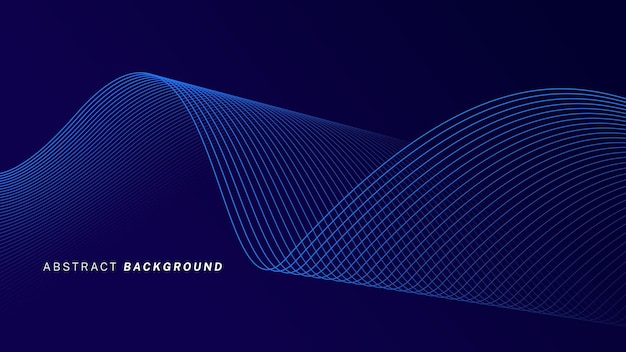 Líneas de onda brillantes abstractas en fondo azul oscuro Patrón de onda dinámico Líneas onduladas fluidas modernas Concepto de tecnología futurista Traje para portada de cartel de banner folleto sitio web