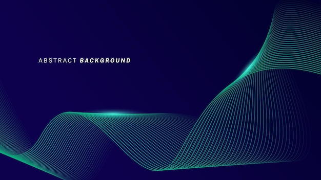 Líneas de onda brillantes abstractas en fondo azul oscuro Patrón de onda dinámico Líneas onduladas fluidas modernas Concepto de tecnología futurista Traje para portada de cartel de banner folleto sitio web