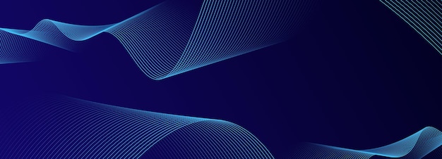 Líneas de onda brillantes abstractas en fondo azul oscuro Patrón de onda dinámico Líneas onduladas fluidas modernas Concepto de tecnología futurista Traje para portada de cartel de banner folleto sitio web
