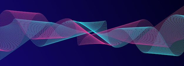 Líneas de onda brillantes abstractas en fondo azul oscuro Patrón de onda dinámico Líneas onduladas fluidas modernas Concepto de tecnología futurista Traje para portada de cartel de banner folleto sitio web