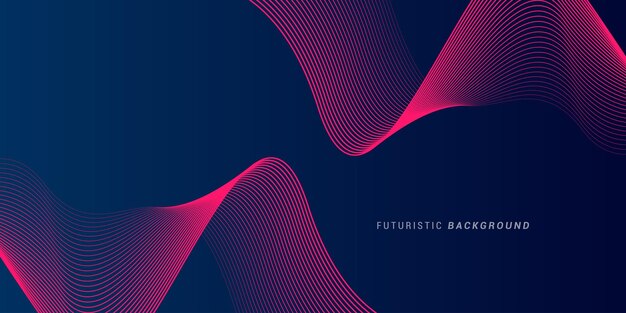 Líneas de onda brillantes abstractas en fondo azul oscuro Patrón de onda dinámico Líneas onduladas fluidas modernas Concepto de tecnología futurista Traje para portada de cartel de banner folleto sitio web