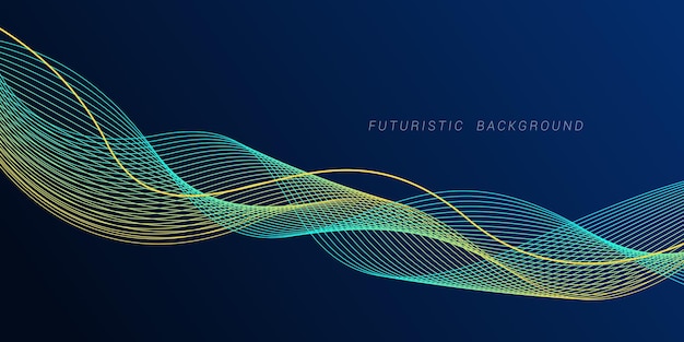 Líneas de onda brillantes abstractas en fondo azul oscuro Patrón de onda dinámico Líneas onduladas fluidas modernas Concepto tecnológico futurista