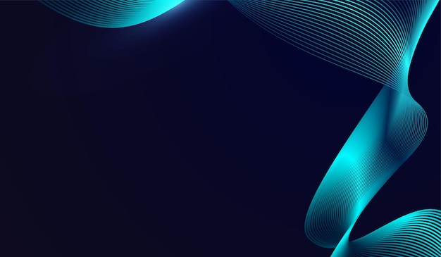 Las líneas de onda brillantes abstractas en fondo azul oscuro en las vitrinas de composición abstracta vectorial