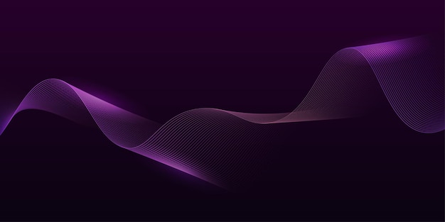 Líneas de onda brillantes abstractas en fondo púrpura oscuro Patrón de onda dinámico Líneas onduladas fluidas modernas y concepto de tecnología futurista