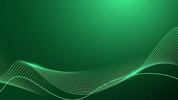 Líneas de onda brillantes abstractas en fondo verde oscuro Patrón de onda dinámico Concepto de tecnología futurista