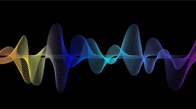 Líneas de onda brillantes abstractas, luz colorida dinámica que fluye aislada sobre fondo negro. vector