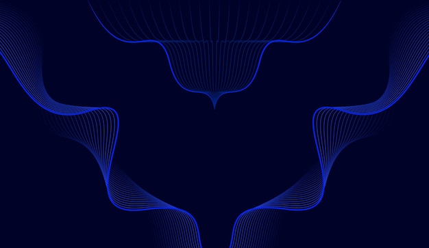 Líneas de onda brillantes abstractas sobre un fondo azul oscuro Líneas onduladas fluidas modernas