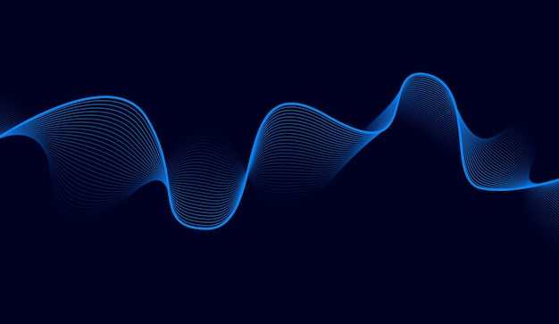 Líneas de onda brillantes abstractas sobre un fondo azul oscuro Líneas onduladas fluidas modernas