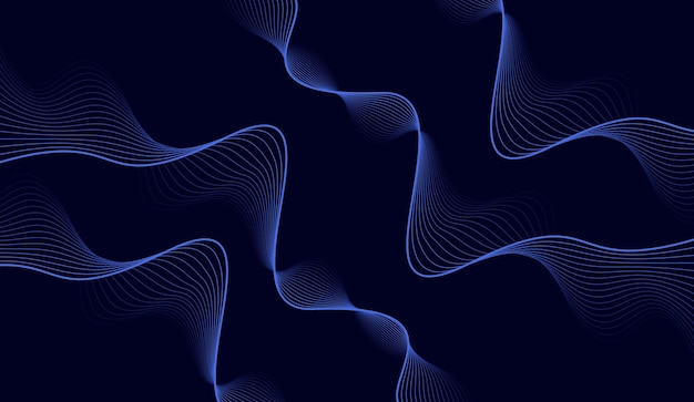 Líneas de onda brillantes abstractas sobre un fondo azul oscuro Líneas onduladas fluidas modernas