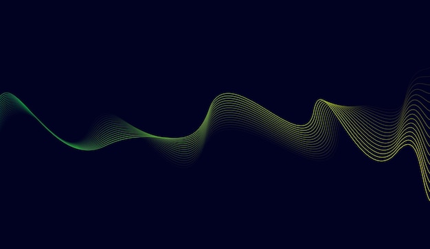 Líneas de onda brillantes abstractas sobre un fondo azul oscuro Líneas onduladas fluidas modernas
