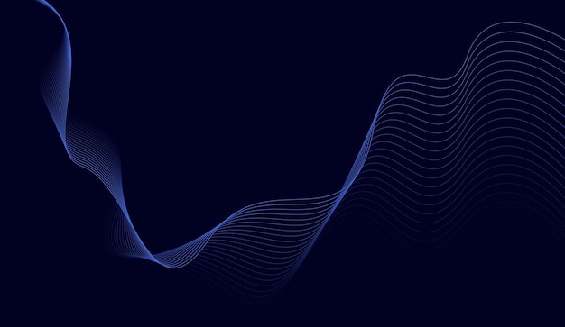 Líneas de onda brillantes abstractas sobre un fondo azul oscuro Líneas onduladas fluidas modernas