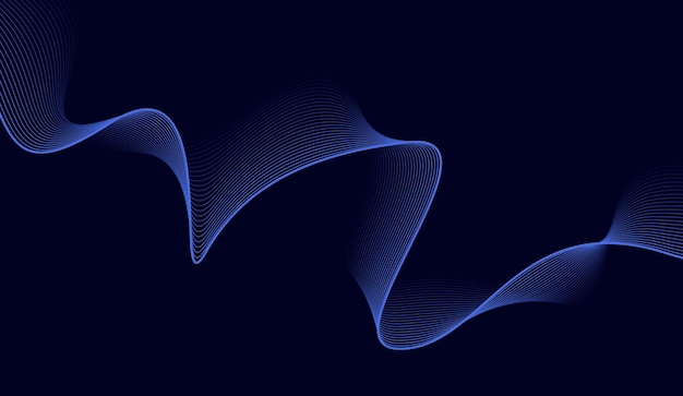 Líneas de onda brillantes abstractas sobre un fondo azul oscuro Líneas onduladas fluidas modernas