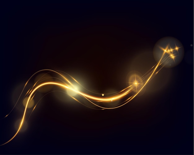 Líneas de onda doradas brillantes en fondo oscuro con efectos de luz brillante diseño abstracto elegante