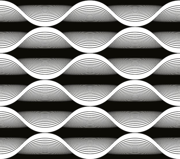 Líneas de onda de patrones sin fisuras, fondo blanco y negro geométrico abstracto, ilustración vectorial.
