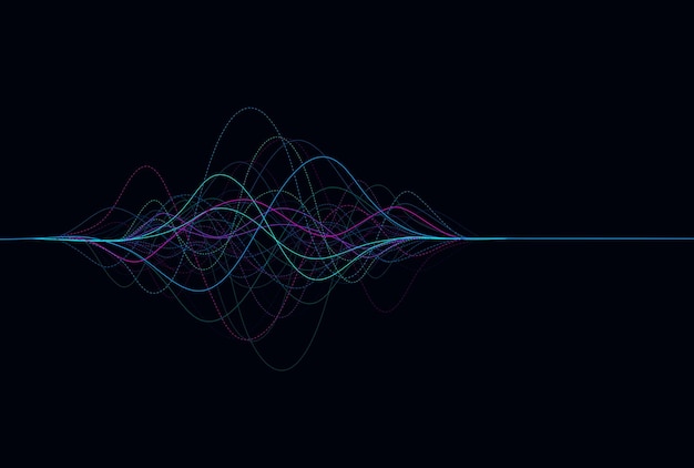 Líneas de onda que fluyen concepto de redes de visualización de aprendizaje profundo de inteligencia artificial dinámica para sonido de música AI Ilustración vectorial