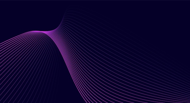 Líneas de onda rosadas brillantes abstractas sobre un fondo azul oscuro Líneas onduladas fluidas modernas