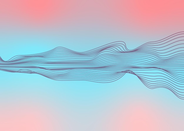 Líneas de onda vectorial que fluyen dinámicas de color azul rosa aisladas sobre fondo degradado