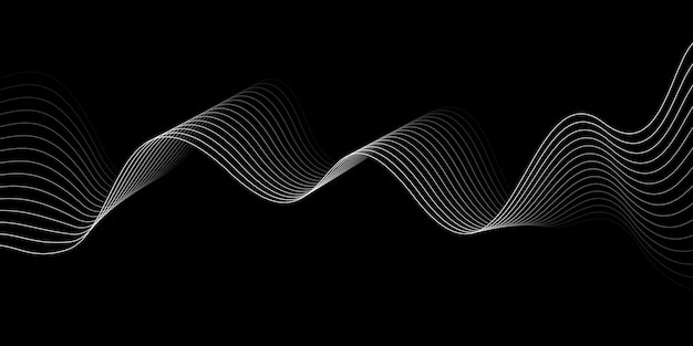 Líneas de ondas blancas abstractas sobre fondo negro Líneas onduladas fluidas modernas