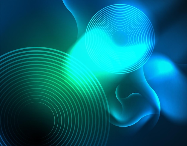 Líneas de ondas brillantes de neón azul hitech plantilla de fondo abstracto futurista