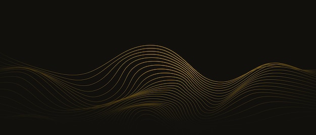 Líneas de ondas doradas abstractas que fluyen sobre un fondo oscuro
