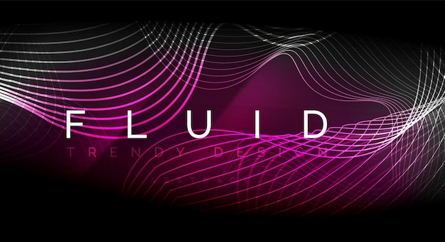 Líneas de ondas fluidas brillantes de neón energía mágica concepto de luz espacial fondo abstracto diseño de papel tapiz ilustración de textura ondulada