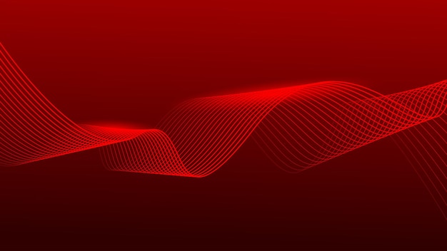 Líneas onduladas abstractas en un fondo de gradiente rojo oscuro Líneas brillantes dinámicas de fondo Ilustración vectorial