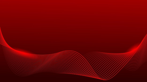Líneas onduladas abstractas en un fondo de gradiente rojo oscuro Líneas brillantes dinámicas de fondo Ilustración vectorial