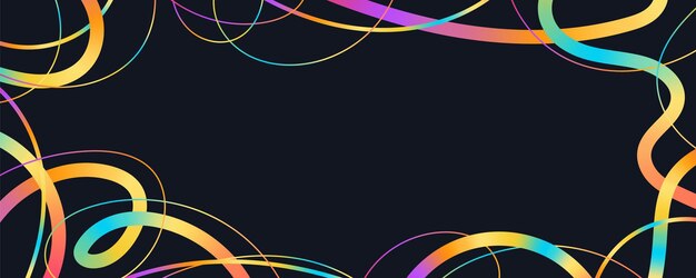 Líneas onduladas abstractas modernas dibujadas a mano y bocetos garabateados con colores vibrantes en un negro