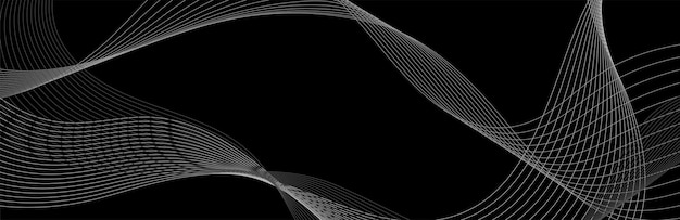 Líneas onduladas curvas abstractas grises sobre fondo negro