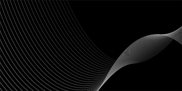 Líneas onduladas curvas abstractas grises sobre fondo negro