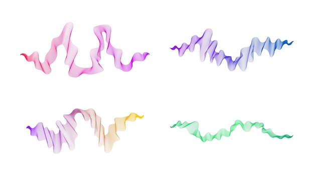 Líneas onduladas curvas Conjunto de cuatro líneas de onda de gradiente de color abstracto sobre fondo blanco Ilustración vectorial