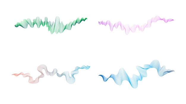 Líneas onduladas curvas Conjunto de cuatro líneas de onda de gradiente de colores abstractos en un fondo blanco Ilustración vectorial